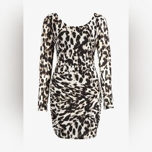 Guess Black and White Animal Print Long Sleeve Dress